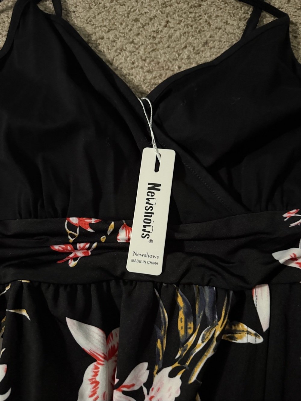 Girls' Black Floral One-Piece